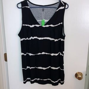 AYIFU, 16W, Women's Sleeveless Black with White Stripes, V Neck Top